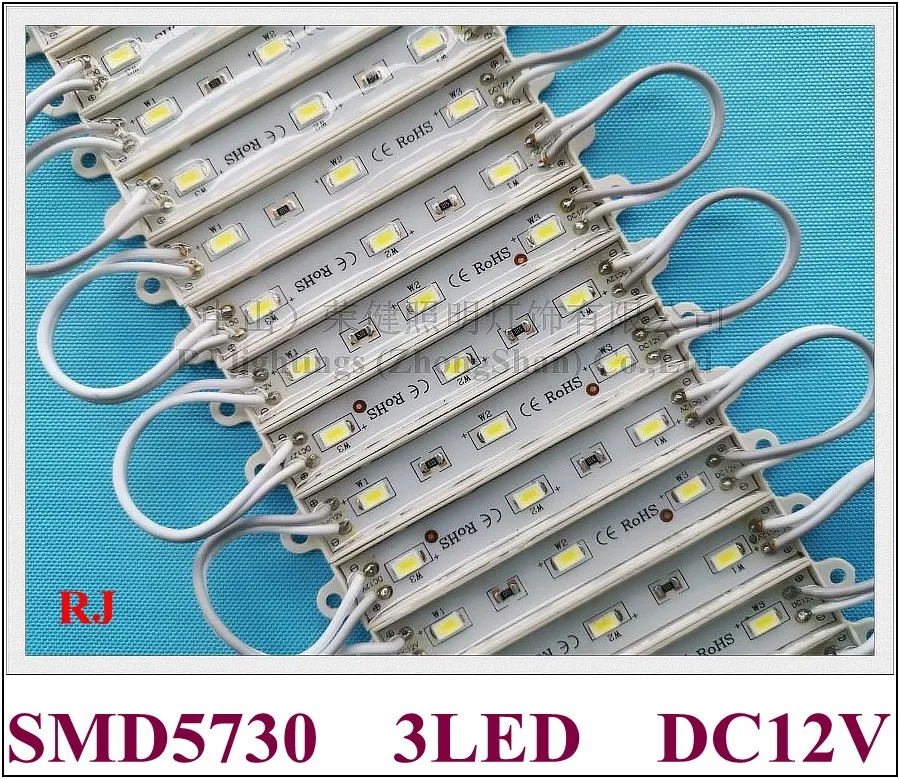 

LED module SMD 5730 3 led light module for sign channel letter DC12V 3LED 75mm*12mm 0.8W 70lm IP65 CE epoxy waterproof