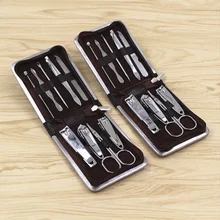 9pcs/lot Professional Pedicure/Manicure Set Nail Clippers Cuticle Grooming Kit With Case Multi tool new100sets