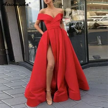 Элегантное платье с открытыми плечами красные вечерние платья атласное сексуальное платье для выпускного вечера небесно-голубого цвета с высоким разрезом размера плюс платье для выпускного вечера es Длинные vestido fiesta