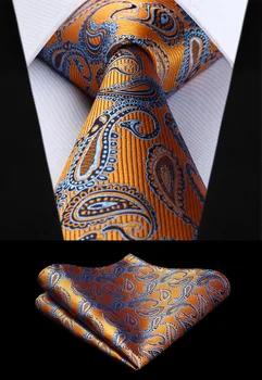 

Party Wedding Classic Fashion Pocket Square Tie New Paisley Floral Orange Mens Tie Woven Silk Necktie Handkerchief Set TP840N8S