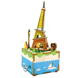 Robotime 3D деревянные головоломки игрушка музыкальная шкатулка Сделай Сам вращающийся Эйфелева башня архитектура Builing Kit игрушечные лошадки