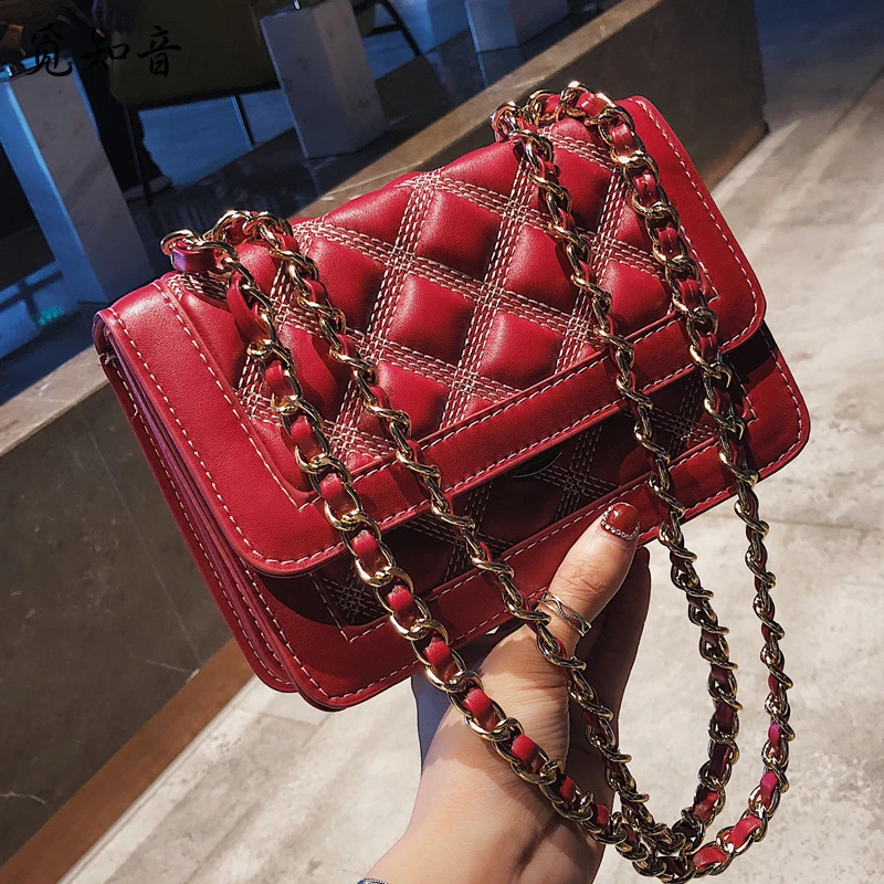

Simple Fashion Female Square Bag New Quality Soft Pu Leather Women's Designer Handbag Lattice Chain Shoulder Messenger Bag
