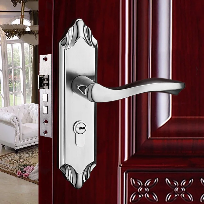Door Lock Sets Furniture hardware indoor Stainless steel panel handle Handle lock Double tongue body | Обустройство дома