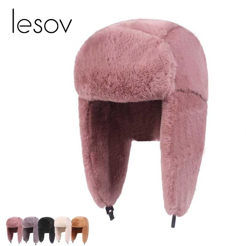 

Lesov Thick Plush Bomber Hat Warm Winter Hat For Men Women Trapper Trooper Hats Ear Protect Russian Snow Caps Earflap Bonnet