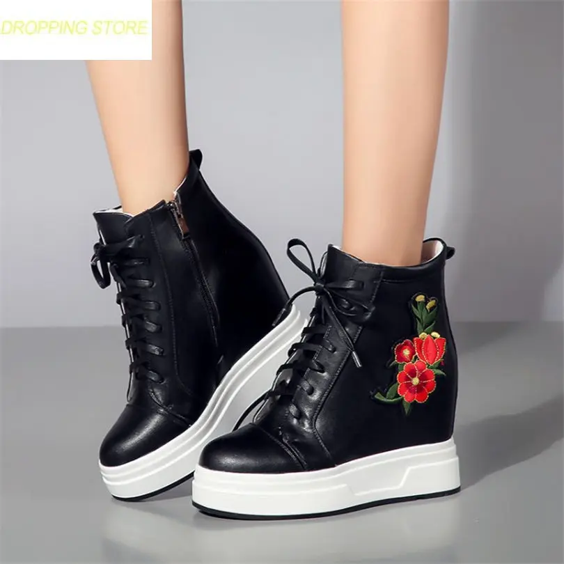 

Women Shoes Cow Leather High Heel Ankle Boots Wedges Platform Party Pumps Punk Sneakers Winter Warm Snow Boots