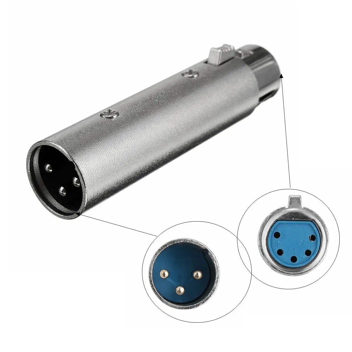 

New Metal 3 Pin Male XLR Socket to 5 Pin Female DMX Audio Plug Adapter Connector Applied on Microphone Amplifier
