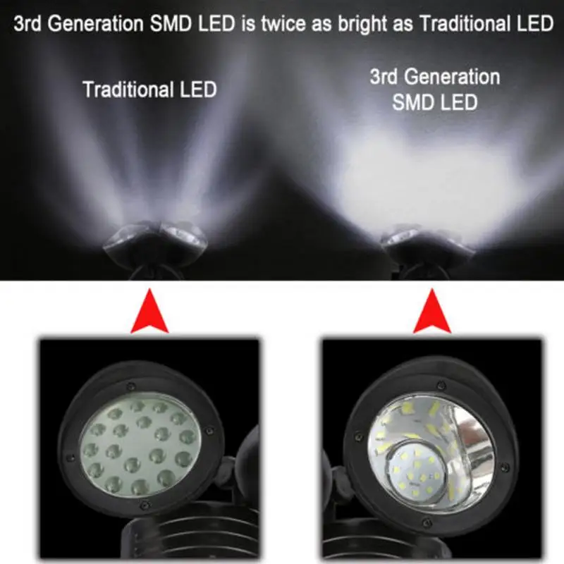 Солнечный садовый светильник с питанием от 22 СВЕТОДИОДНЫХ ламп с двумя головками, светильник для безопасности на открытом воздухе с датчиком движения PIR, настенный светильник, аварийный прожектор, светильник