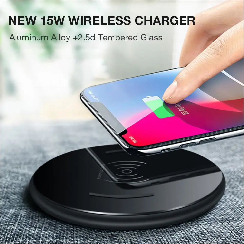 

15W Wireless Charger QI Wireless Fast Charging Ultra-thin Round Wireless Charger For HUAWEI Mate 20 LG V30 V40 AirPods 2