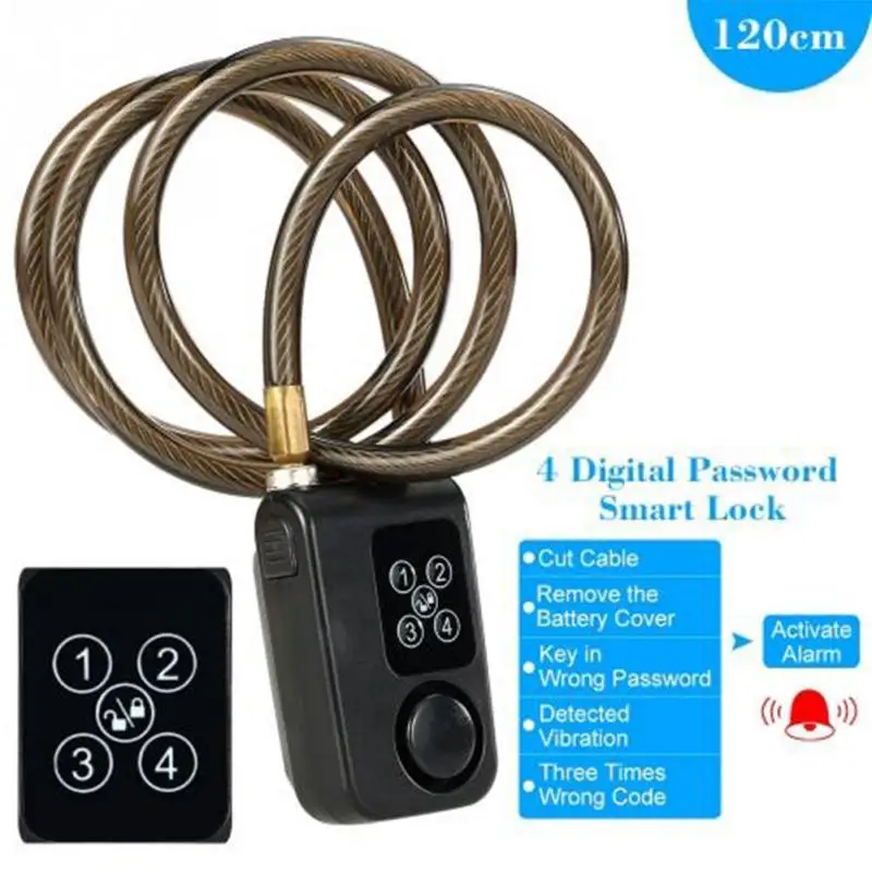 Wire Rope Smart Alarm Bluetooth Waterproof 110dB Bike Outdoor Anti Theft Lock