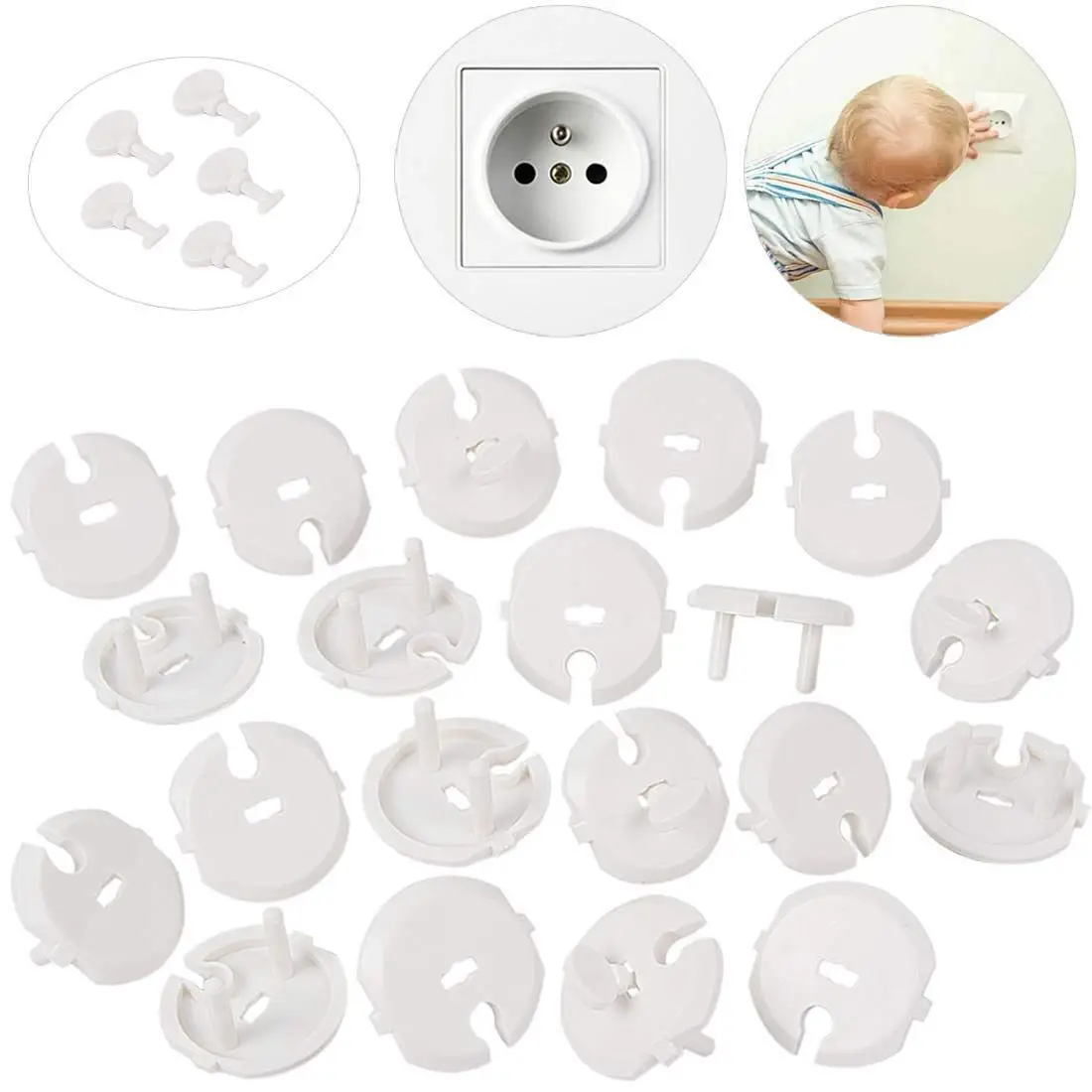 

30 Pcs (25 Caches + 5 Keys) Caches Sockets For Child Safety Current With Caches Sockets With Rotating Mechanism