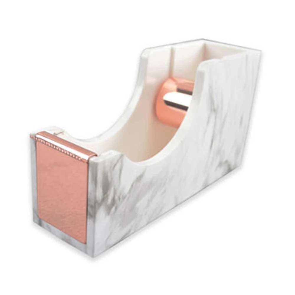 Marble Texture Desktop Adhesive Tape Dispenser Holder Rose Gold Tone