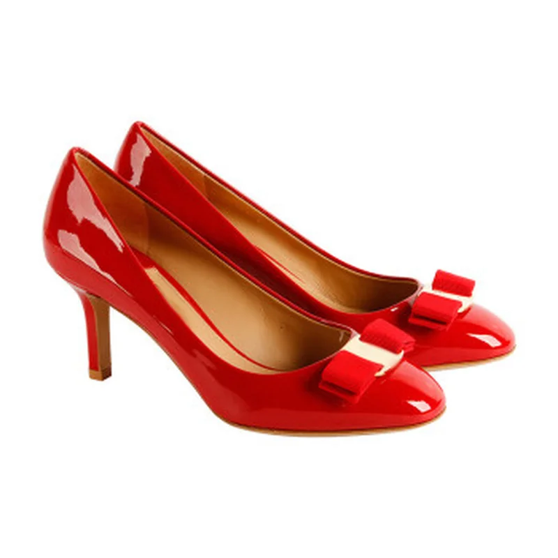 

Luxury Brand Genuine Leather women High Heels Bow Metal Decoration Women's Singles Shoes Ladies Casual Shoes 7cm-11cm High Heel