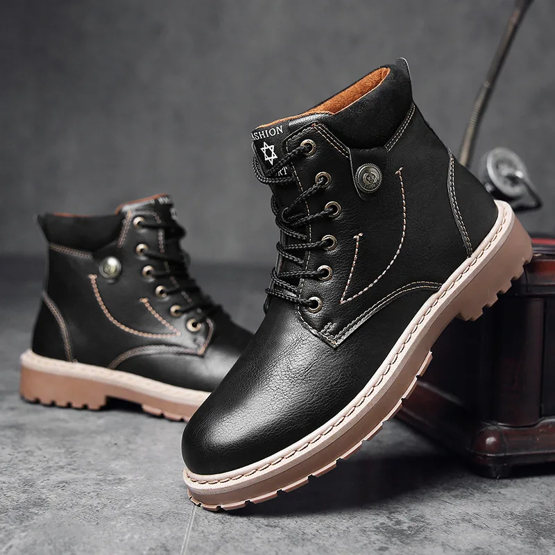 Autumn Winter Fashion Boots Men 2018 Classic All Black High Top Shoes Lace Up Leather Ankle Boots Safety Shoes Bota Masculina Autumn Winter Fashion Boots Men 2018 Classic All Black High Top Shoes Lace Up Leather Ankle Boots Safety Shoes Bota Masculina