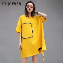 CHICEVER женские футболки Топ Hem Tear три четверти рукав свободный большой размер черные женские футболки пуловеры модная одежда