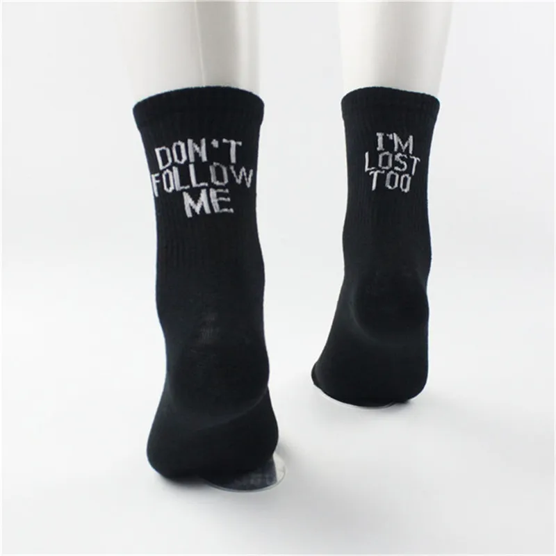 Pride Hipster черные потерянные носки надпись dont follow me I am Lost смешные надписи белые