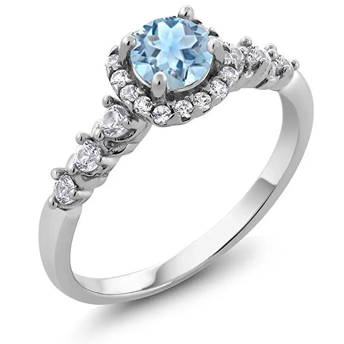 Blue Zircon Wedding font b Ring b font for Women Micro inlaid Simulation Drill Simple Jewelry
