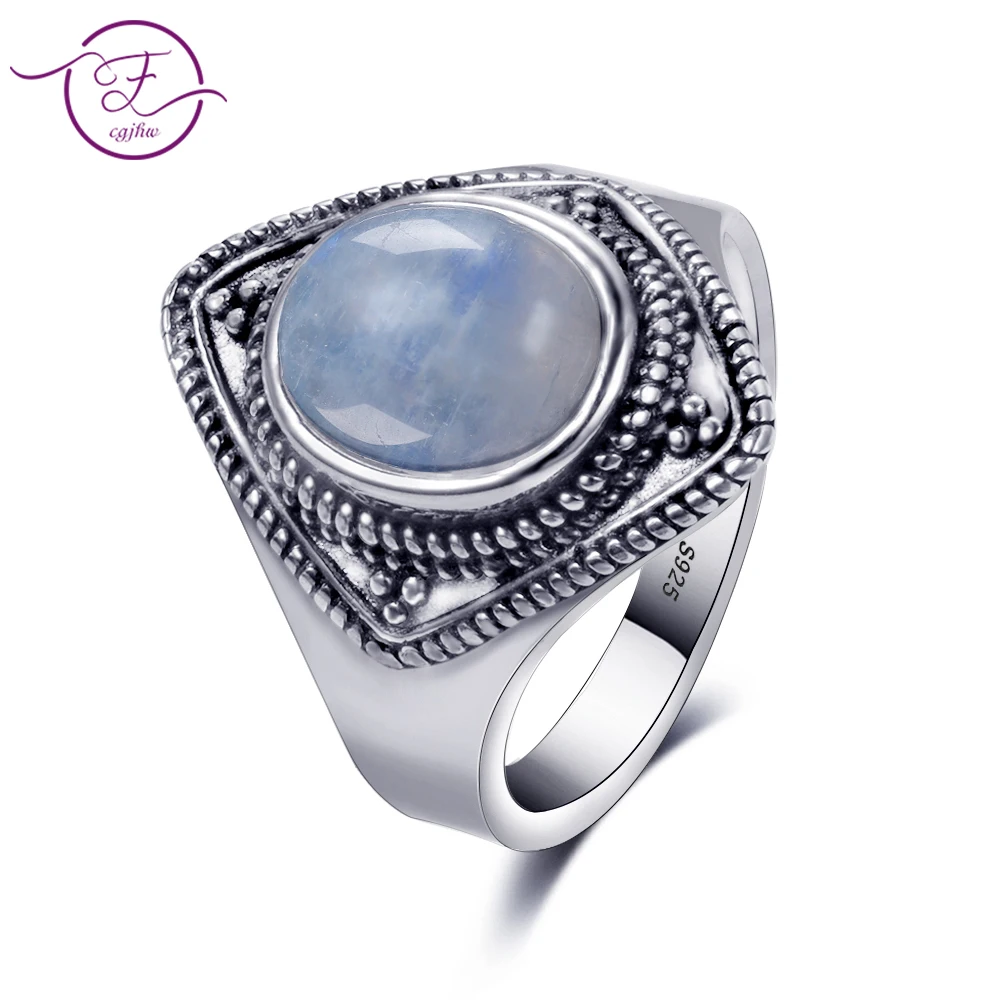 

S925 sterling silver jewelry ring 8X10 oval retro texture natural moonstone ring men's and women's gifts wholesale