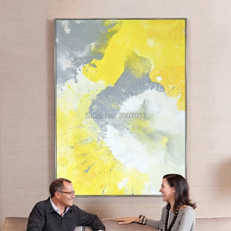 

Big Size New Handmade Modern Abstract Oil Painting On Canvas for Room Wall Decor Yellow and White Wall Picture Oil Painting