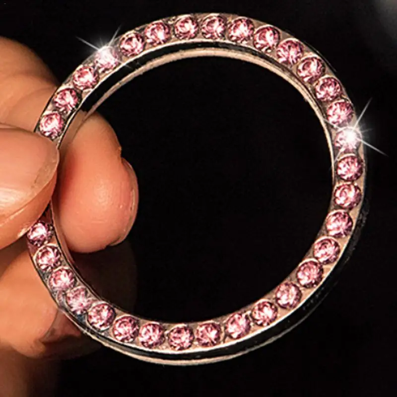 

Fashion Crystal Rhinestone Decor Car Engine Start Key Ring Start Stop Ignition Button Sticky Ring Interior Sparkling Crystals