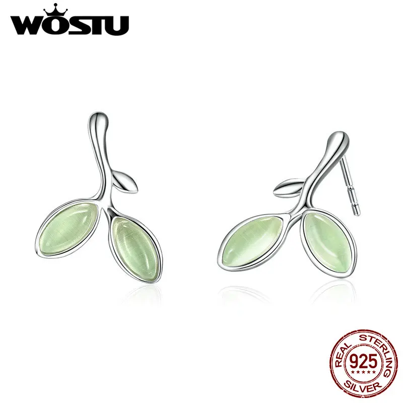 Горячая Распродажа WOSTU новые трендовые 925 пробы серебряные зеленые серьги-гвоздики для женщин Изящные брендовые ювелирные изделия лучший подарок CQE465