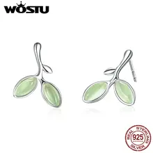 Горячая Распродажа WOSTU новые трендовые 925 пробы серебряные зеленые серьги-гвоздики для женщин Изящные брендовые ювелирные изделия лучший подарок CQE465