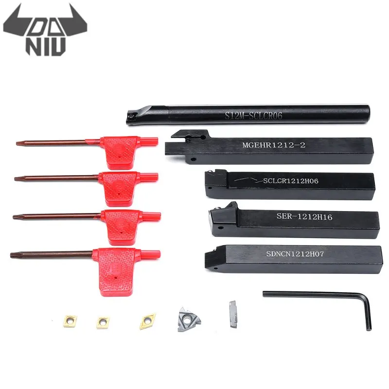 

DANIU Hard Alloy 5Pcs 12mm Shank Lathe Turning Tool Holder Boring Bar CNC Tools Set with Carbide Inserts and Wrenches