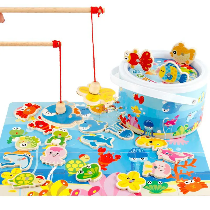 

Magnetic For Children Playing Jigsaw Puzzle In Simulation Of Parent-child Interaction Fishing Toy Non-electric Unisex Wood