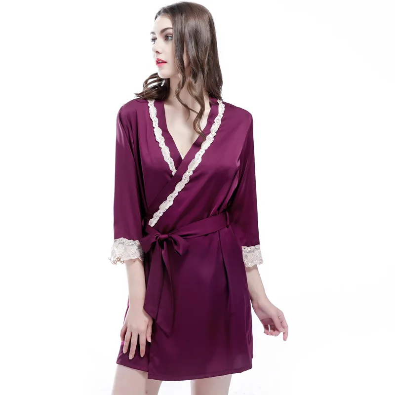 

2019 Night Gown For Women Imitation Silk Nightwear Bathing Robes Fashion Sleepwear For Female High Quality Sleep Gown