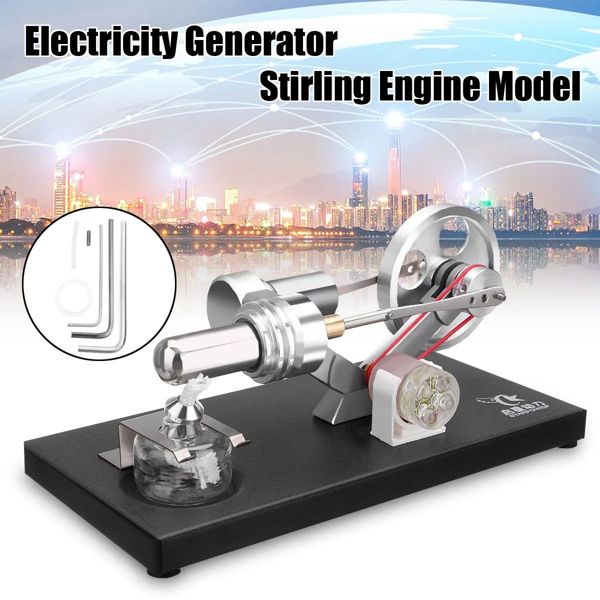 

Electricity Generator Aluminum alloy Mini Hot Air Stirling Engine Motor Model Educational Physics Experiment Gift Collection