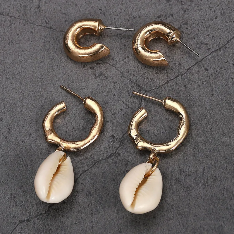 

2019 Hot Fashion Sea Shell Women Earrings Gold Color 6styles Za Trendy Statement Drop Dangle Earrings For Women Beach Jewelry