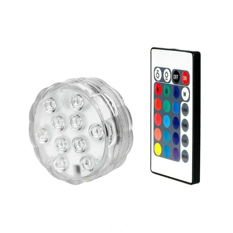Underwater LED Lamp RGB Color 10-LED RGB Waterproof Battery Powered Lights with IR Remote Controller for Aquarium Pool Pond