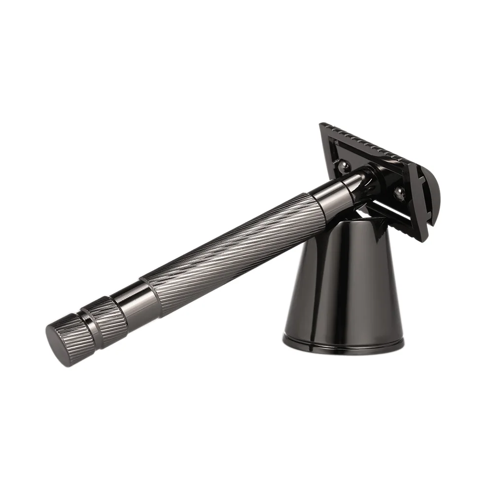 

Shaving Razor Double Edge Safety Razor Kit Long Handle Open with Stand Base 10 Blades for Men Face Cleaning