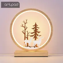 Скандинавский Деревянный Цвет Олень Настольная лампа 3 светильник s сменный пульт дистанционного управления ночной Светильник круглая форма кольца прикроватный светильник s с вилкой