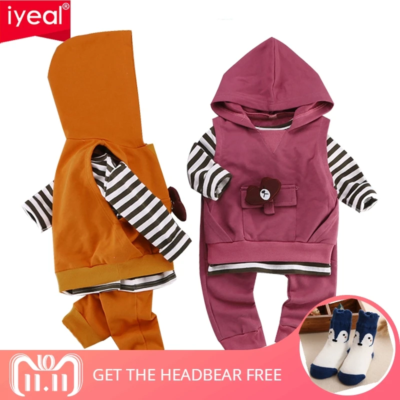

IYEAL Newest 2018 Newborn Kid Toddler Girl Boy Clothing Sets Hooded Vest +Tops +Pants Fashion Spring Autumn Infant Baby Clothes
