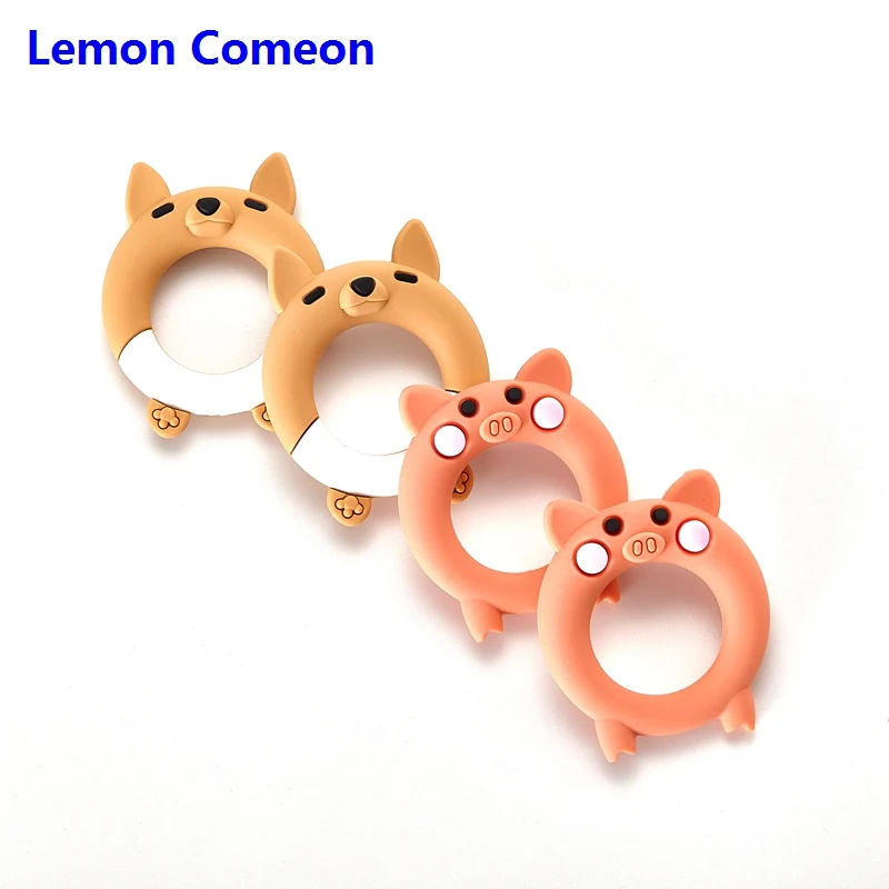 

Lemon Comeon 1PC Cartoon Pig Fox Baby Silicone Teether Infant Teething Ring Bracelet Bangle Chew Charms BPA Free Necklace Toys