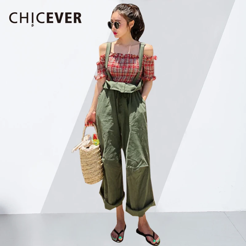 CHICEVER Sexy Spaghetti Strap Womens Jumpsuit Sleeveless Backless 2020 Summer Ruffles Ladies Casual Wide Legs Jumpsuits Fashion | Женская