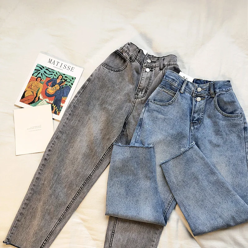 Новинка, Модные Винтажные женские серые джинсы для мам, эластичные джинсовые штаны с высокой талией, джинсы-бойфренды на лето и весну
