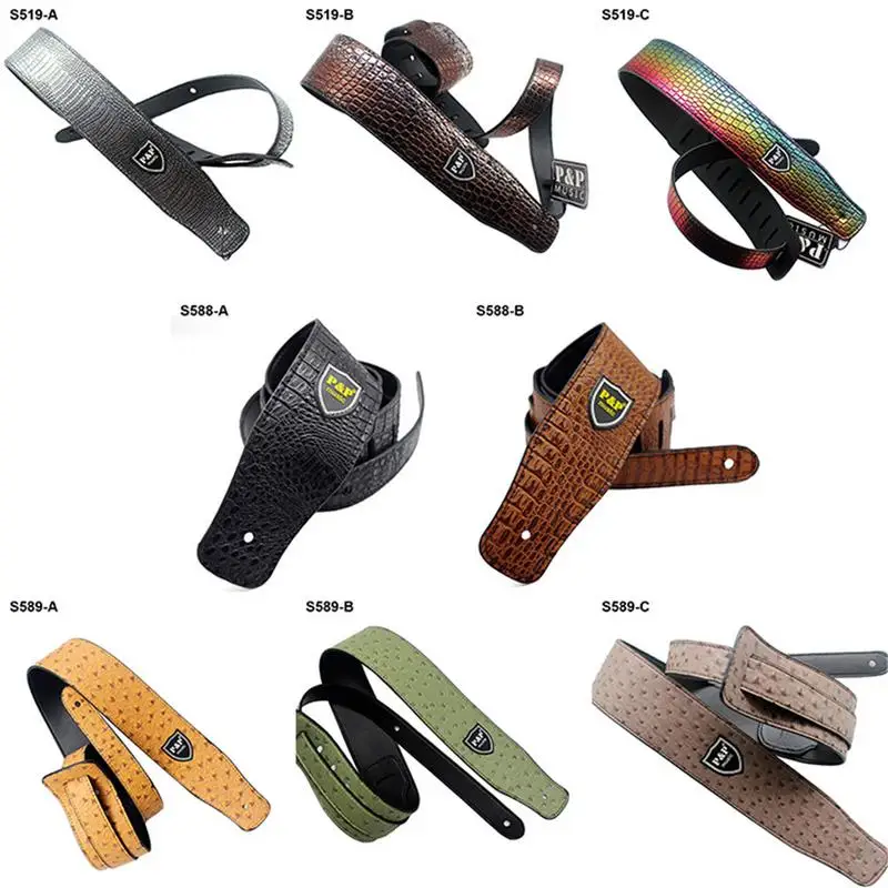

P&P Crocodile Ostrich Skin Pattern Thicken PU Leather Guitar Strap Belt for Electric Guitar Bass Guitarra Parts Accessories