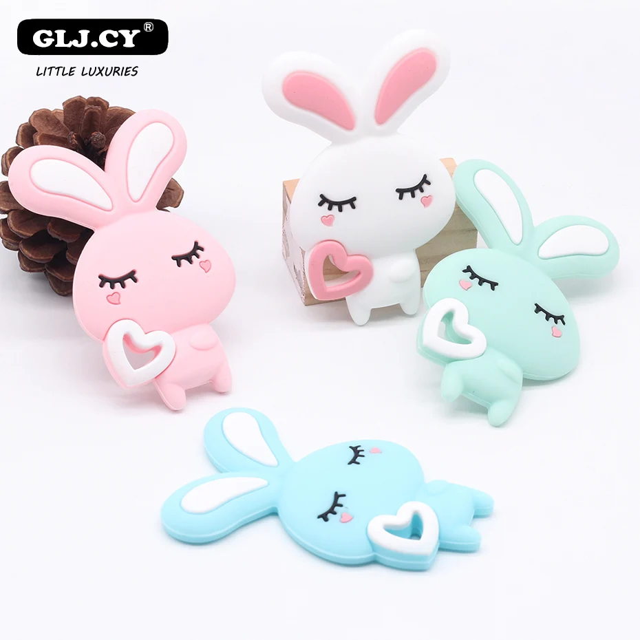 

1PC Cartoon Bunny Baby Silicone Beads Teether Gift Bpa Free DIY Cute Cartoon Pacifier Chain Accessories Around Toys