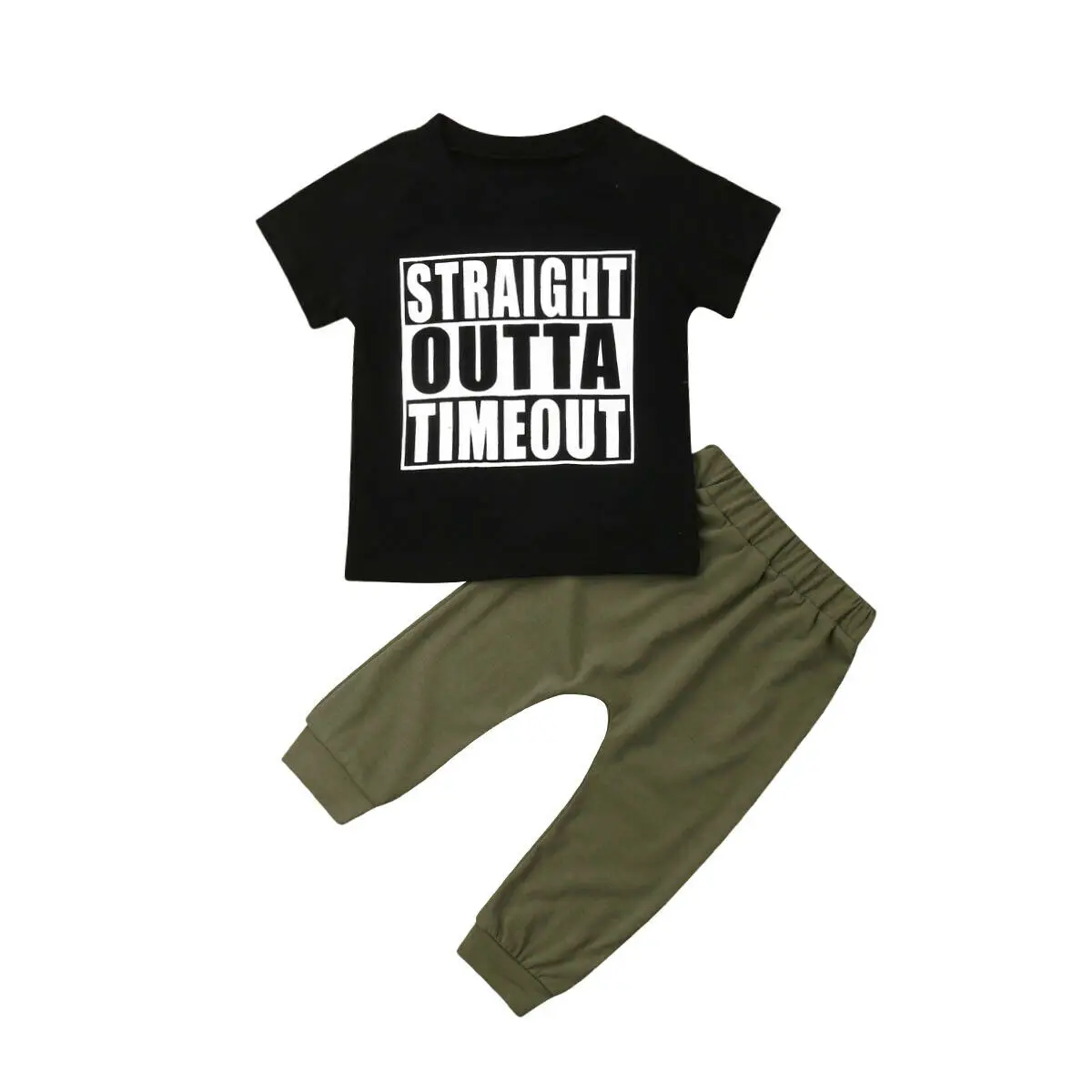 

0-4Y Toddler Kids Baby Boy Summer Clothes Short Sleeve Letter Print T-shirt Tops Army Green Harem Pant 2PCS Clothing Set