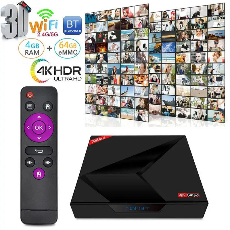 

X88 MAX 4 64GB 2.4G / 5G Dual WiFi Android 8.1 Smart Network WIFI Ultra HD Player TV Set Top Box