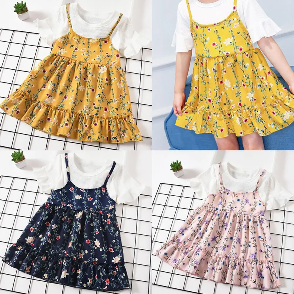 

Kidlove Kids Girls Summer Short Sleeve Floral Printing Suspender Dress