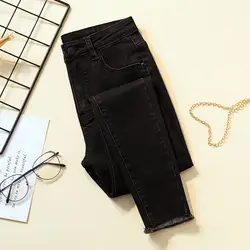 Новое поступление женские джинсовые брюки с высокой талией Винтажные эластичные узкие черные/темно-серые узкие брюки
