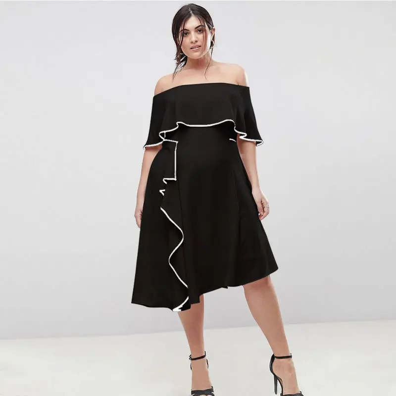

6XL Brand New Summer Dresses Fashion Party Off Shoulder Plus Size Dress Women Hot Large Sizes Black Hit Color Dress Vestidos