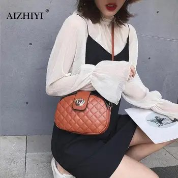 

Crown Shoulder Shell Handbags Vintage Lattice Bag Ladies Crossbody bag Female Tote Leather Clutch Female Red Brown Hot Sale