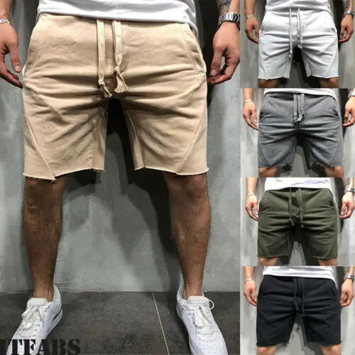 Brand New Men's Sports Shorts Solid Destroy Pocket Casual Male Summer Trousers Gym Bottom Men Waistband Loose Shorts