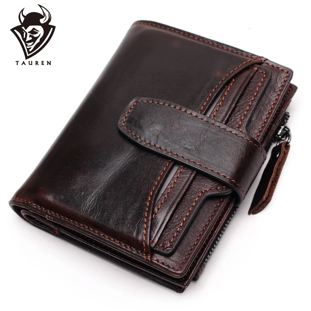 

100% Genuine Leather Men Wallet Top Quality Oil Wax Leather Wallet Cowhide Real Leather Man's Purse Male Zipper Wallet