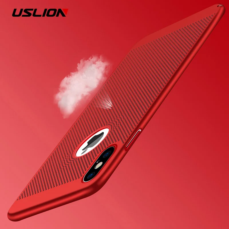 

USLION Hollow Phone Case For iPhone 7 Plus Heat Dissipation Hard PC Case For iPhone X XR XS Max 6S 6 Plus 5 5S SE Cover Coque