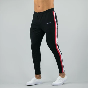 

Men Casual Jogger Pants Side Striped Vogue Male Slacks Long Trousers Sportswear Workout Slim Fitness Pencil Pants Elastic Waist