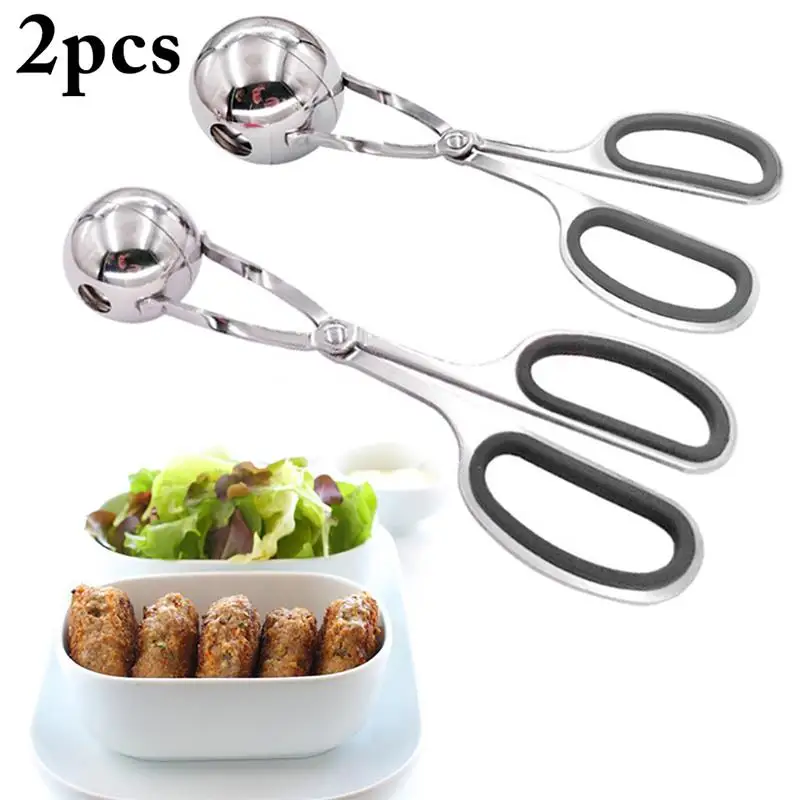 2 PCS Stainless Steel Meat Baller Tongs Cake Pop Meatball Maker Ice Tongs Cookie Dough Scoop for Kitchen